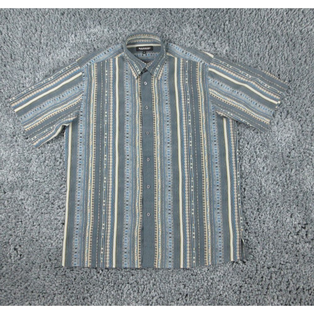 Bassiri Shirt Mens Medium Gray Blue Stripe Short Sleeve Button Up